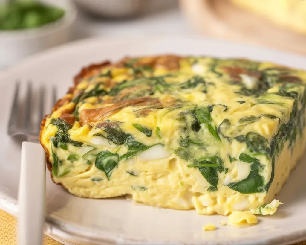 Fluffy baked cottage cheese eggs in a white casserole dish, ideal for breakfast or meal prep.