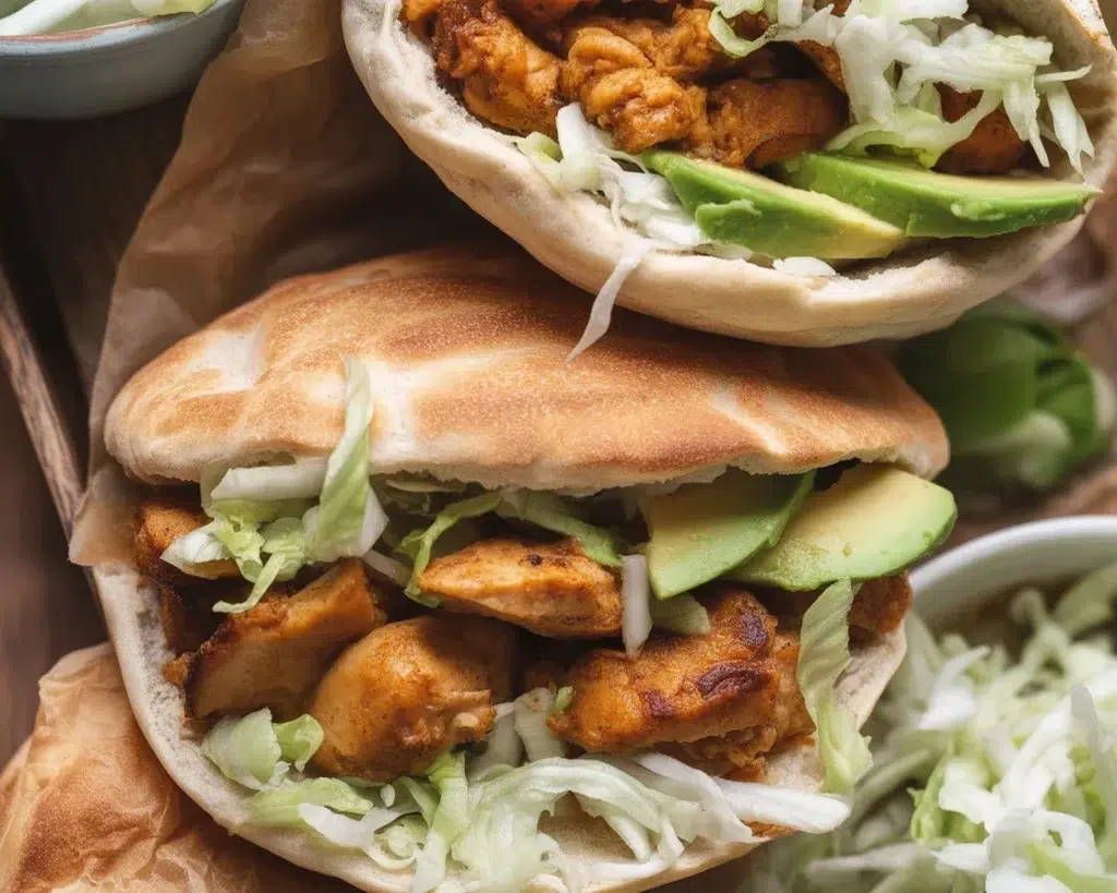 Sheet Pan Chicken Pitas with Herby Ranch Slaw served in warm pita bread.