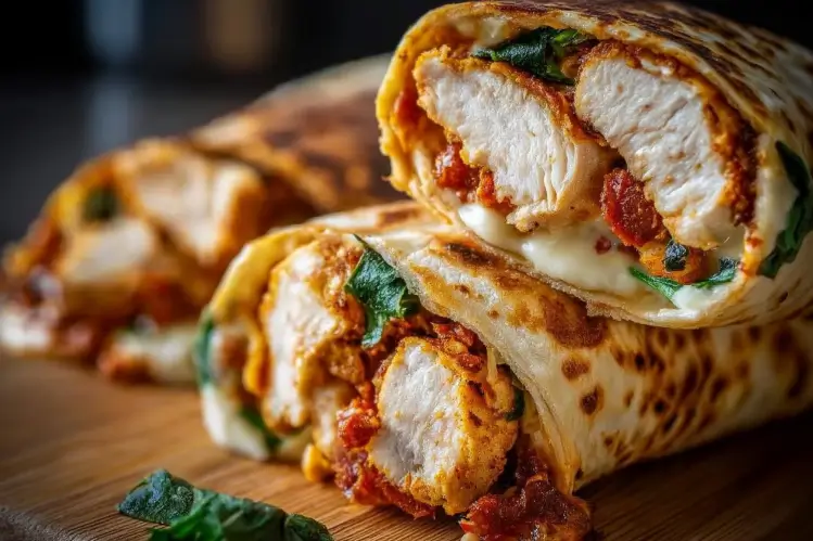 Delicious Air Fryer Chicken & Mozzarella Wraps filled with juicy chicken and melted cheese.