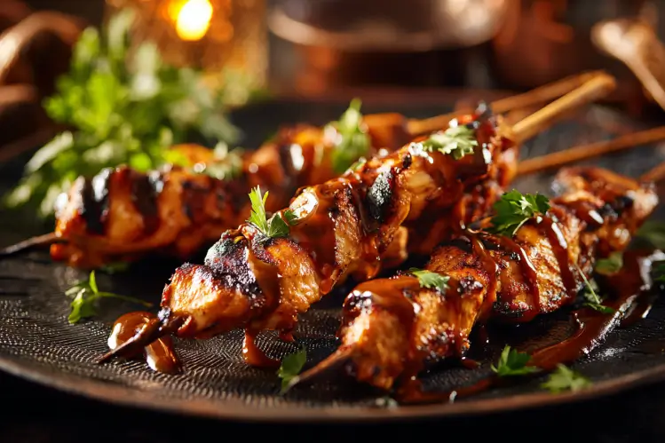 Enjoy juicy Bang Bang Chicken Skewers coated in a creamy, spicy sauce. Perfect for grilling or meal prep - easy and packed with flavor!