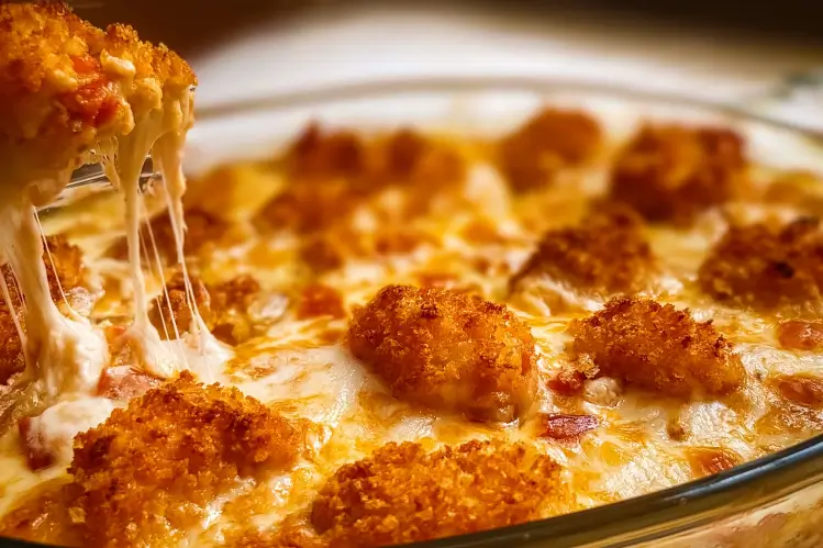 Cottage Cheese Chicken Parm Bowl with chicken and creamy cottage cheese topping.