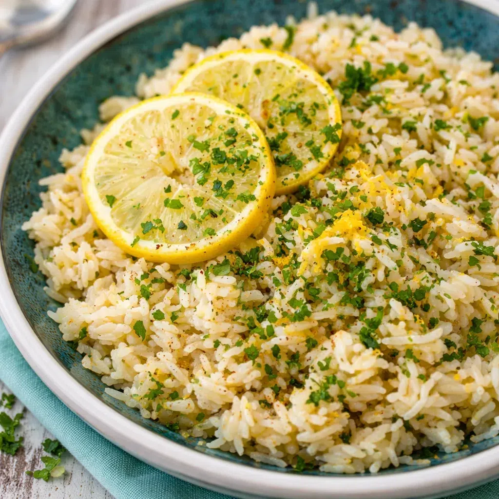 Delicious Greek Lemon Rice with garlic, lemon, and herbs cooked to perfection