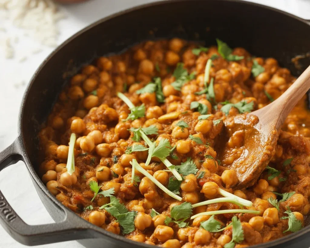 Bowl of Indian Chickpea Curry with rich spices and vegetables