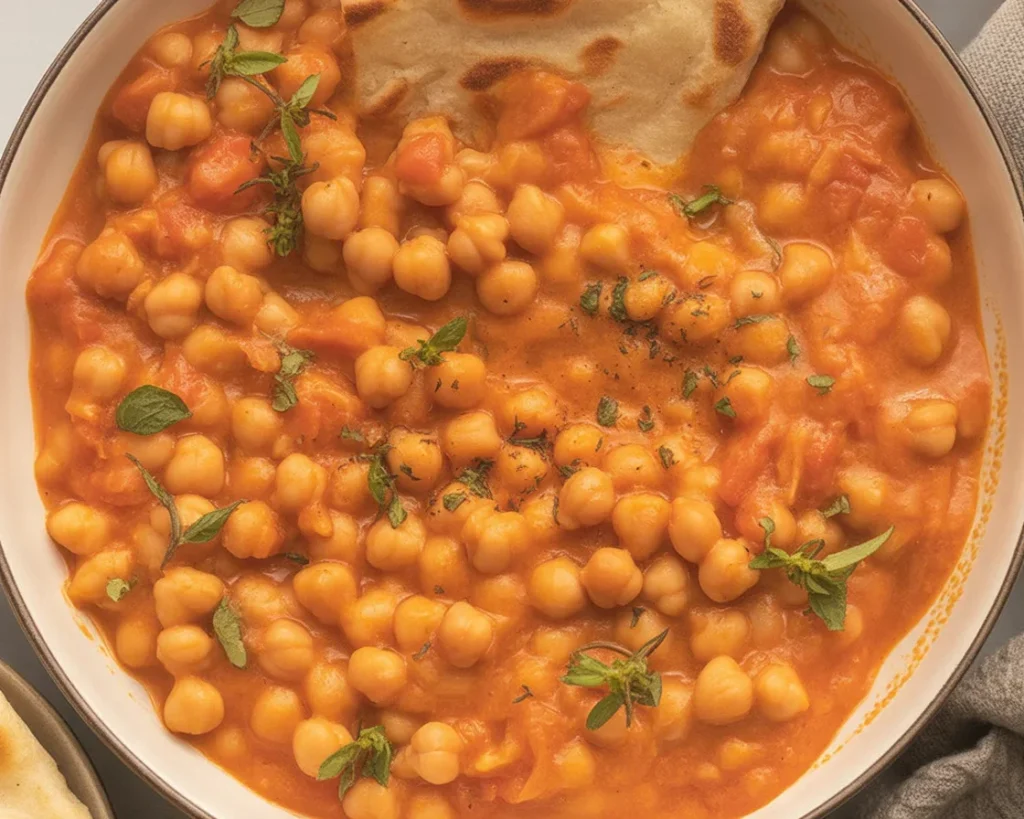 Delicious Indian Butter Chickpeas served in a bowl, featuring rich sauce and tender chickpeas.