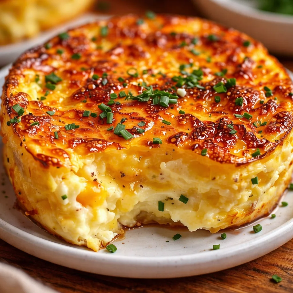 Fluffy Baked Cottage Cheese Eggs served in a white casserole dish.