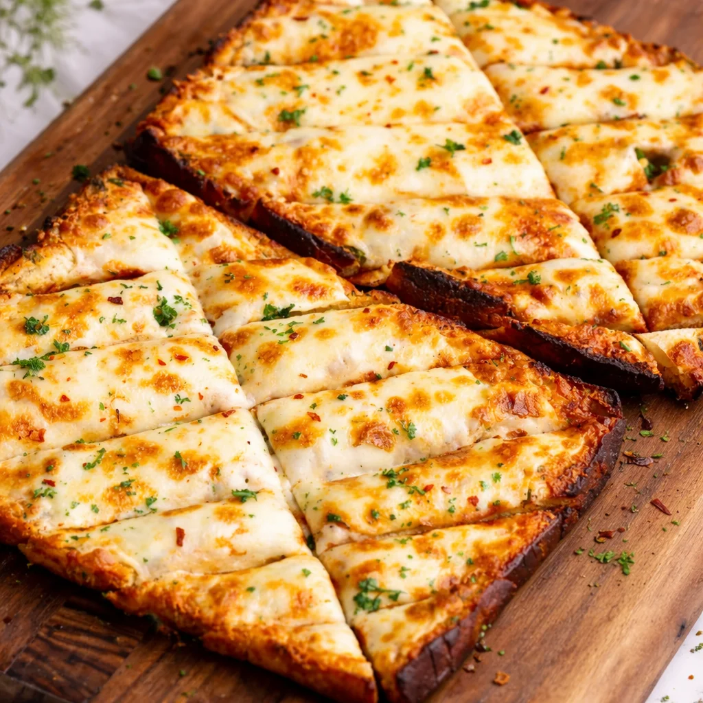 Delicious Cheesy Garlic Bread with a crunchy crust and soft, cheesy inside