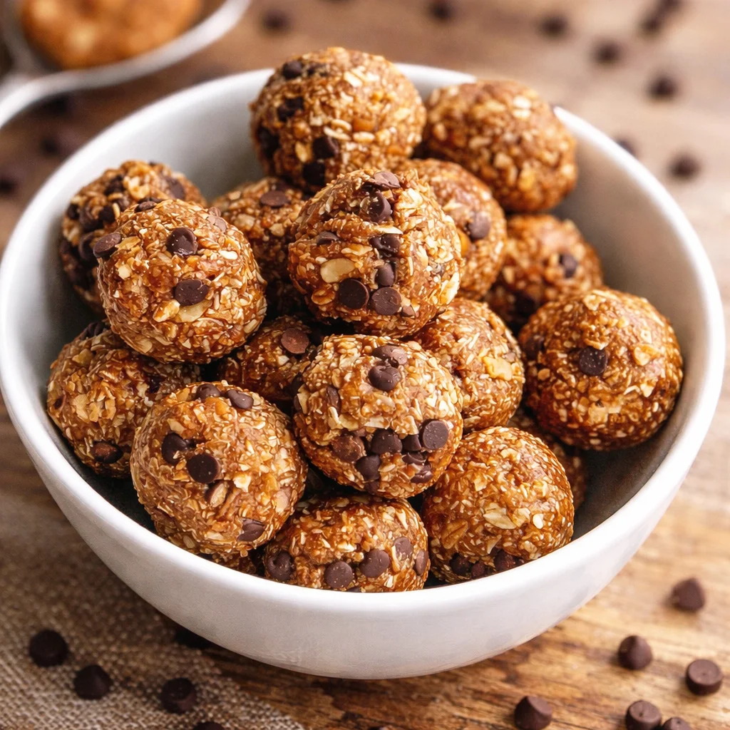 Delicious no-bake chocolate peanut butter protein balls stacked on a plate.