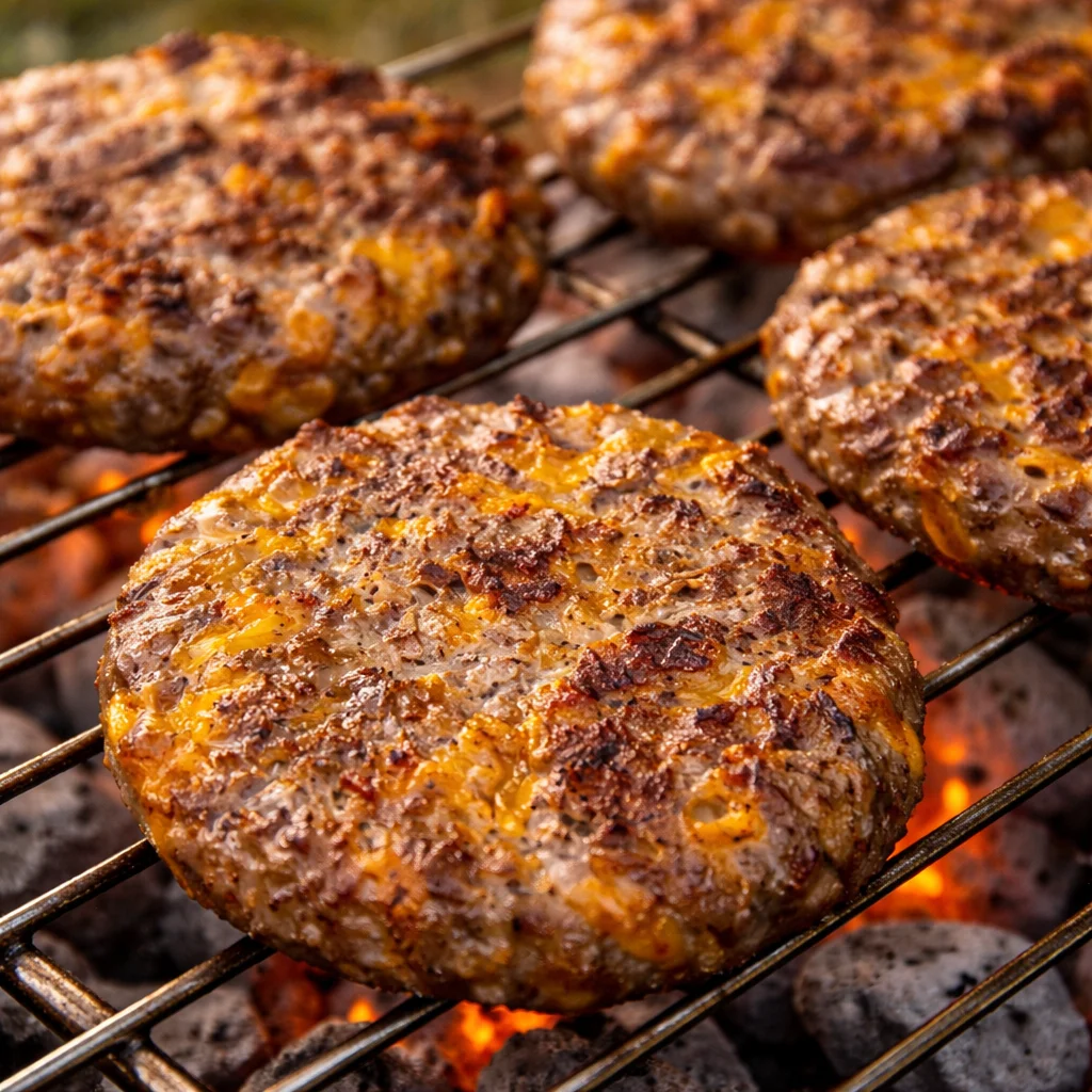 Delicious Crack Burgers topped with cheese and bacon, showcasing a flavorful recipe.