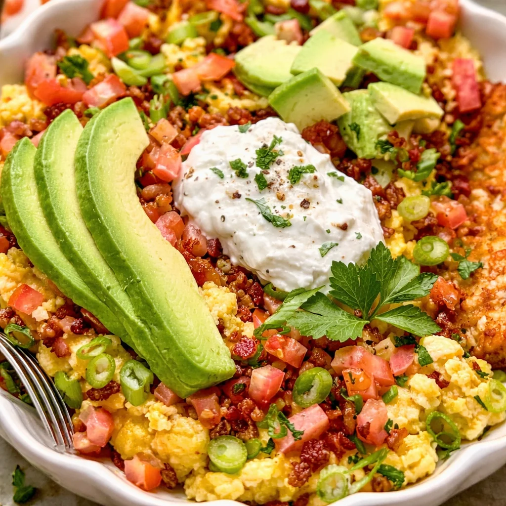 High Protein Breakfast Bowls filled with eggs, veggies, and cheese for a nutritious meal.