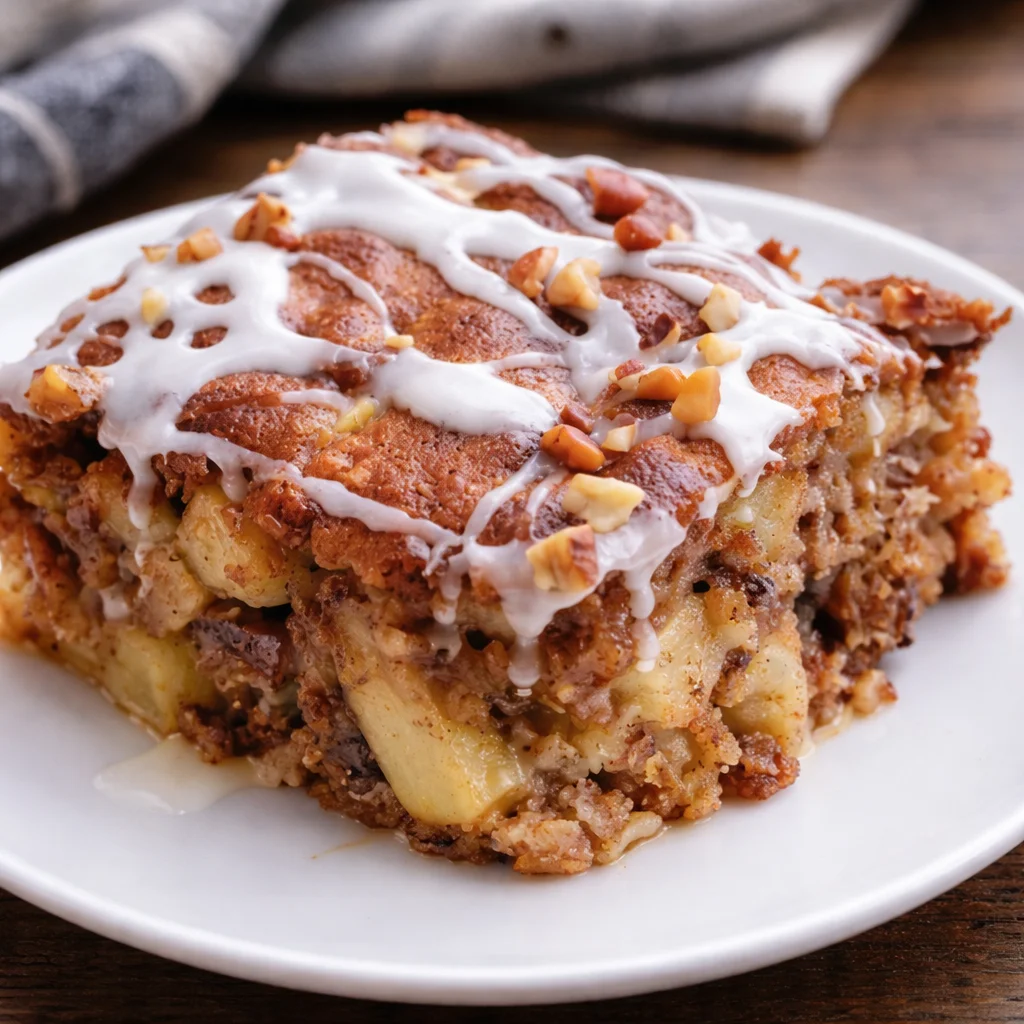 Oatmeal Apple Breakfast Bake with diced apples and cinnamon on a plate