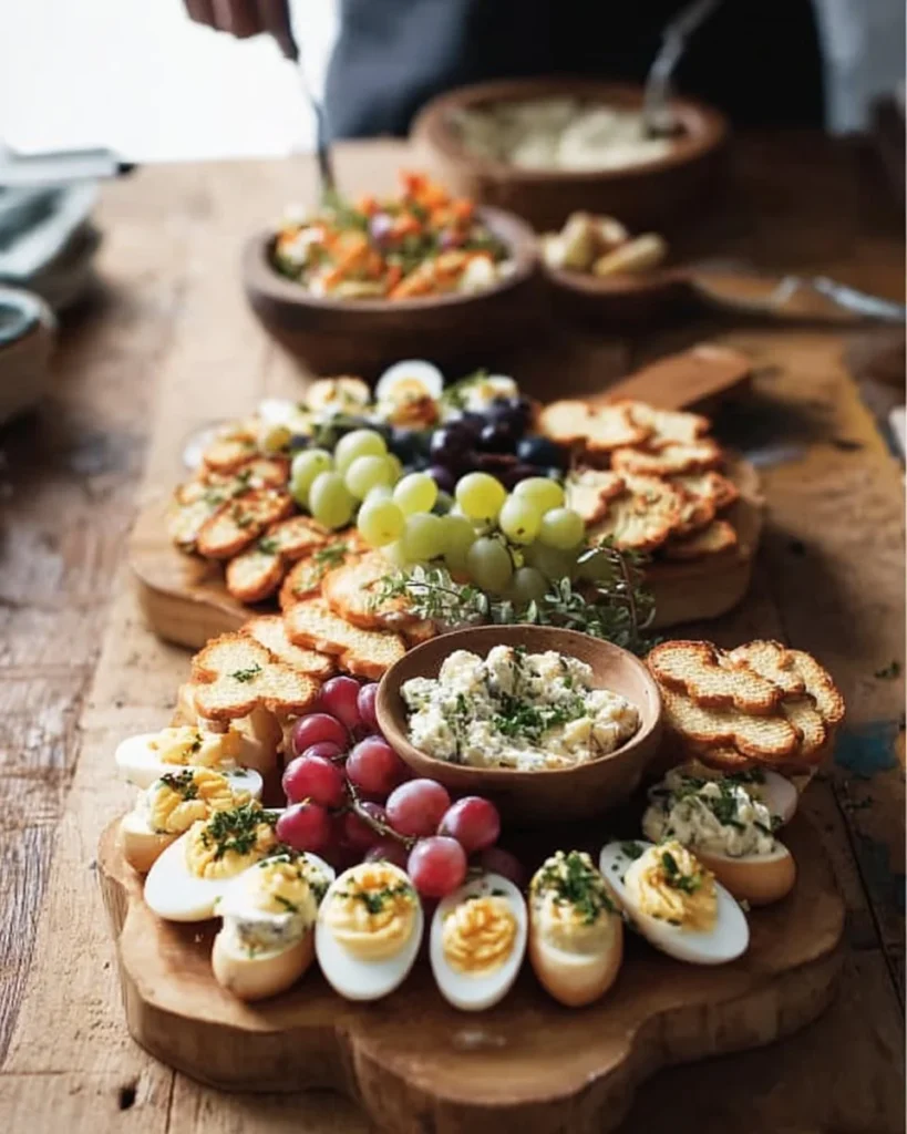 Colorful display of Easter party finger foods for a festive celebration.