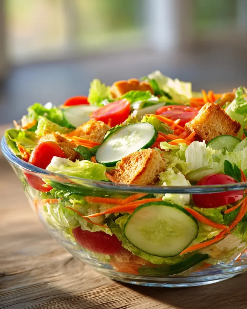 Classic house salad with fresh vegetables, greens, and dressing