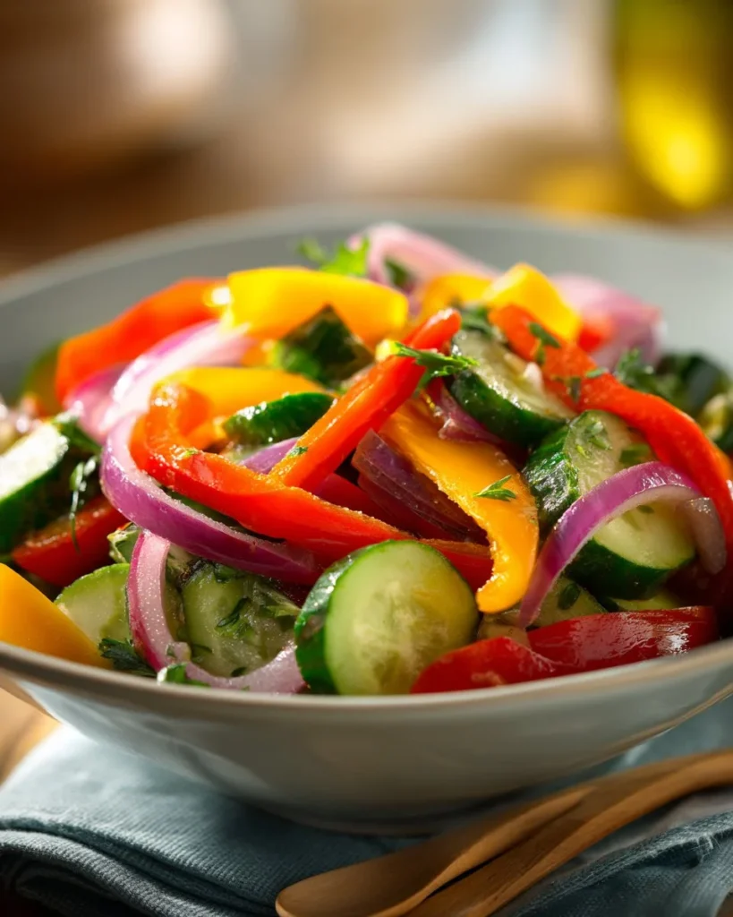 Colorful Cucumber Sweet Pepper Salad with fresh ingredients