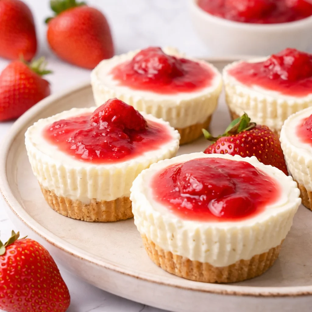 Delicious no-bake cheesecake topped with fresh berries and a graham cracker crust.