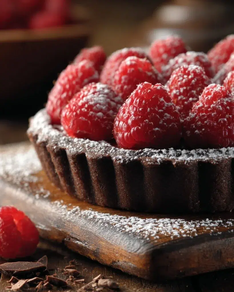 Easy chocolate raspberry tart with rich chocolate and fresh raspberries