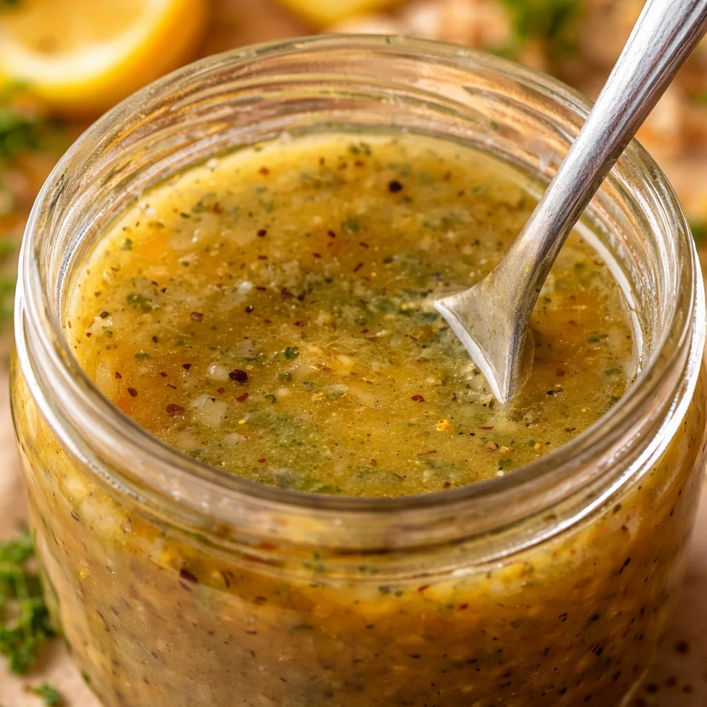 Easy and delicious Italian dressing made with olive oil, vinegar, and herbs.
