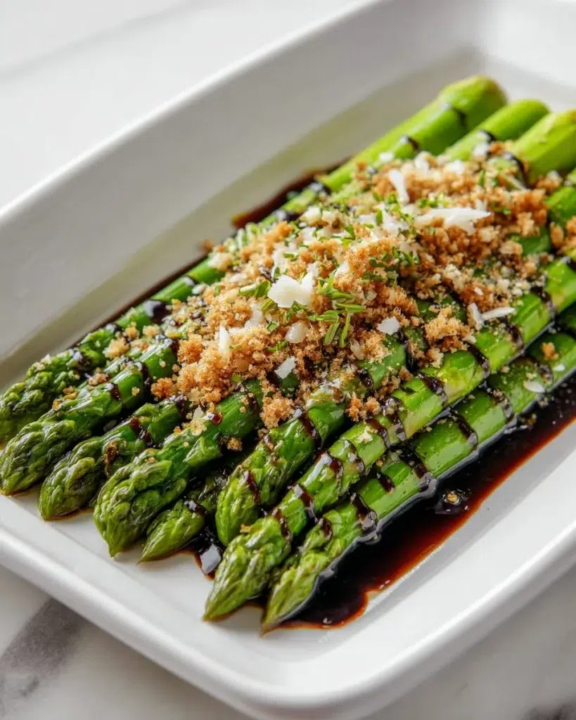Roasted asparagus with balsamic glaze drizzled on top