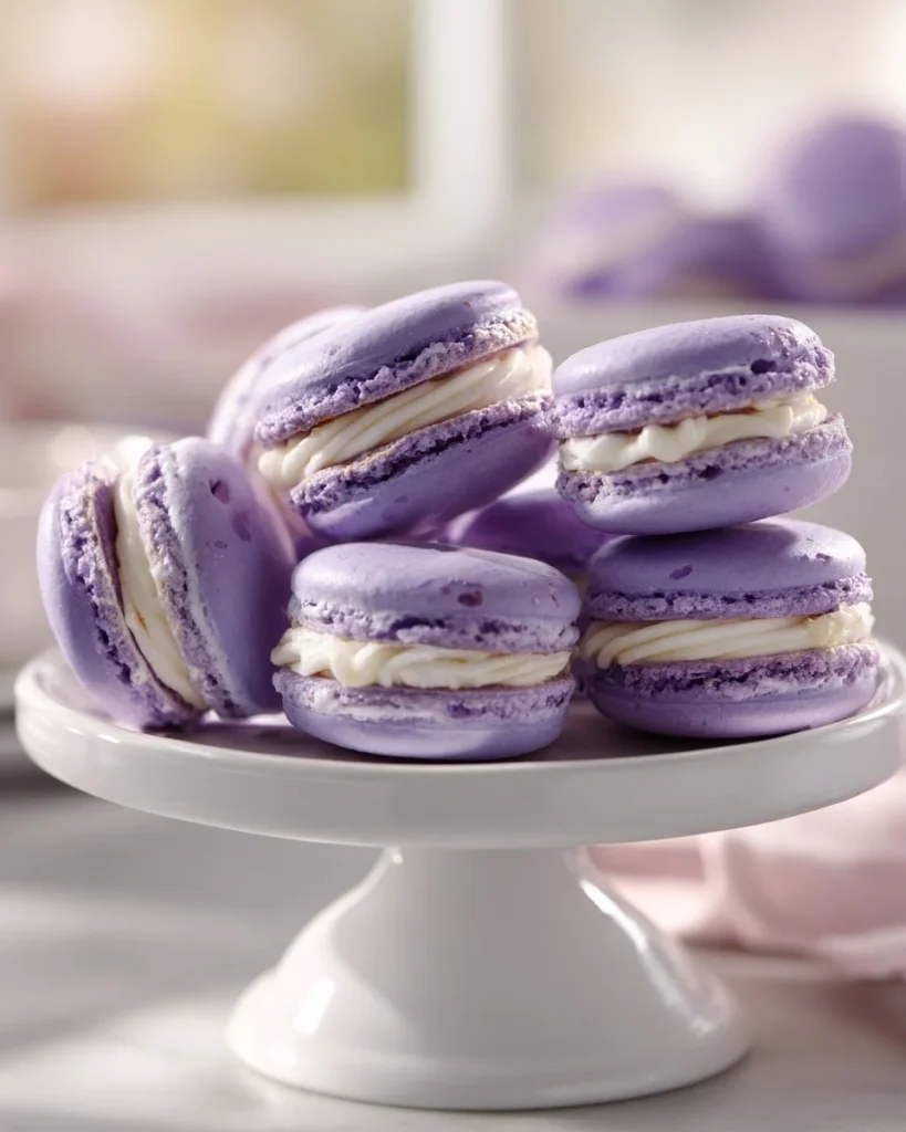 Assorted colorful French macarons on a decorative plate