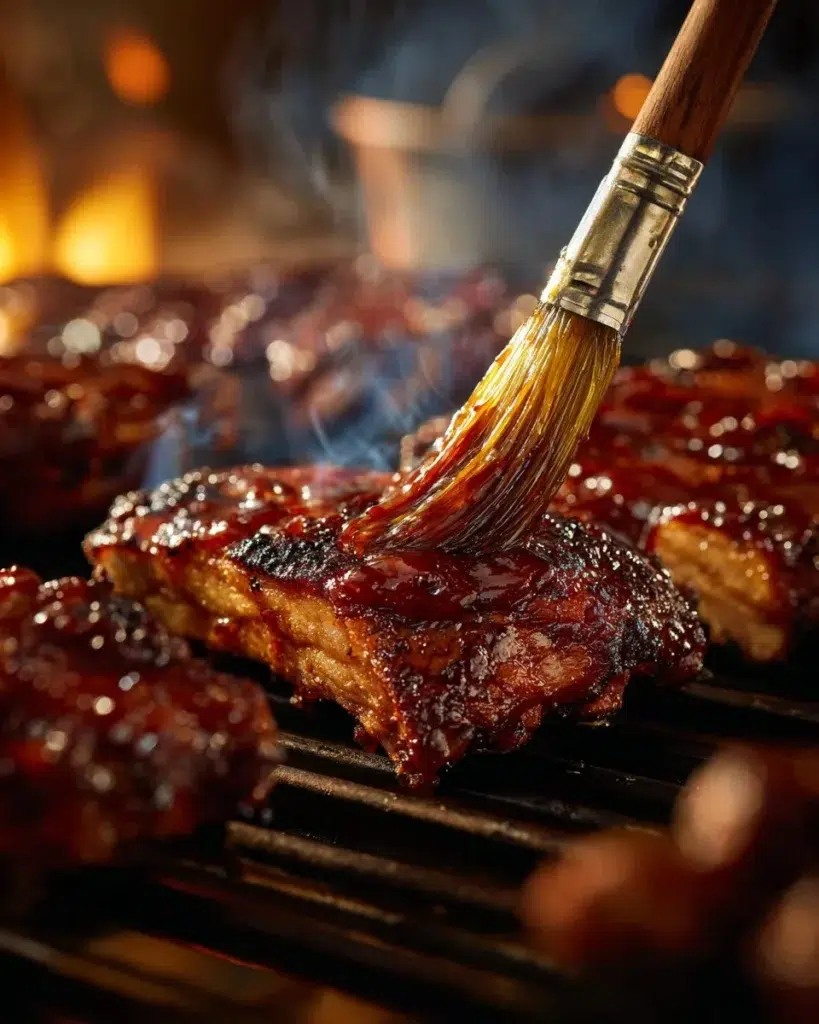 Deliciously grilled ribs served with barbecue sauce and side dishes.