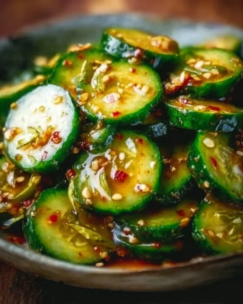 Fresh Korean cucumber salad with sesame seeds and spicy dressing
