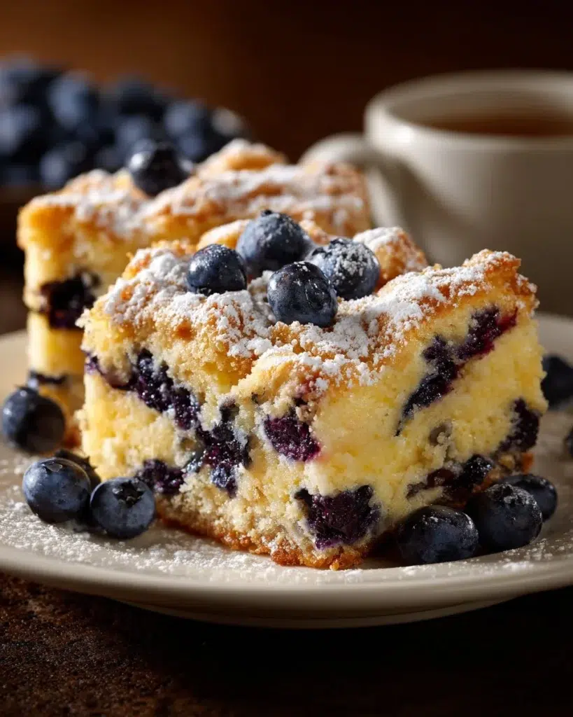 Lemon blueberry cheesecake dump cake with fresh blueberries and lemon zest