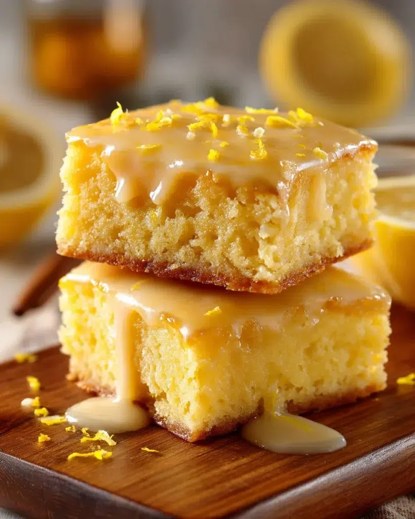 Delicious homemade lemon brownies with a bright lemon glaze