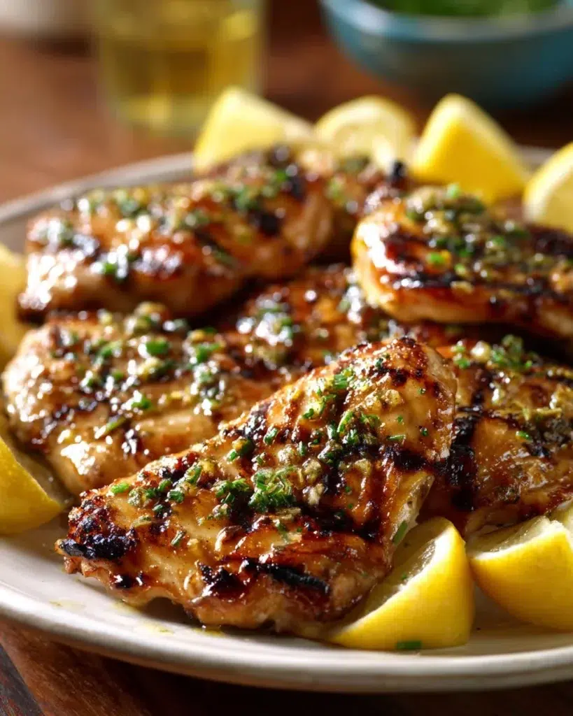 Delicious Lemon Garlic Chicken dish garnished with fresh herbs