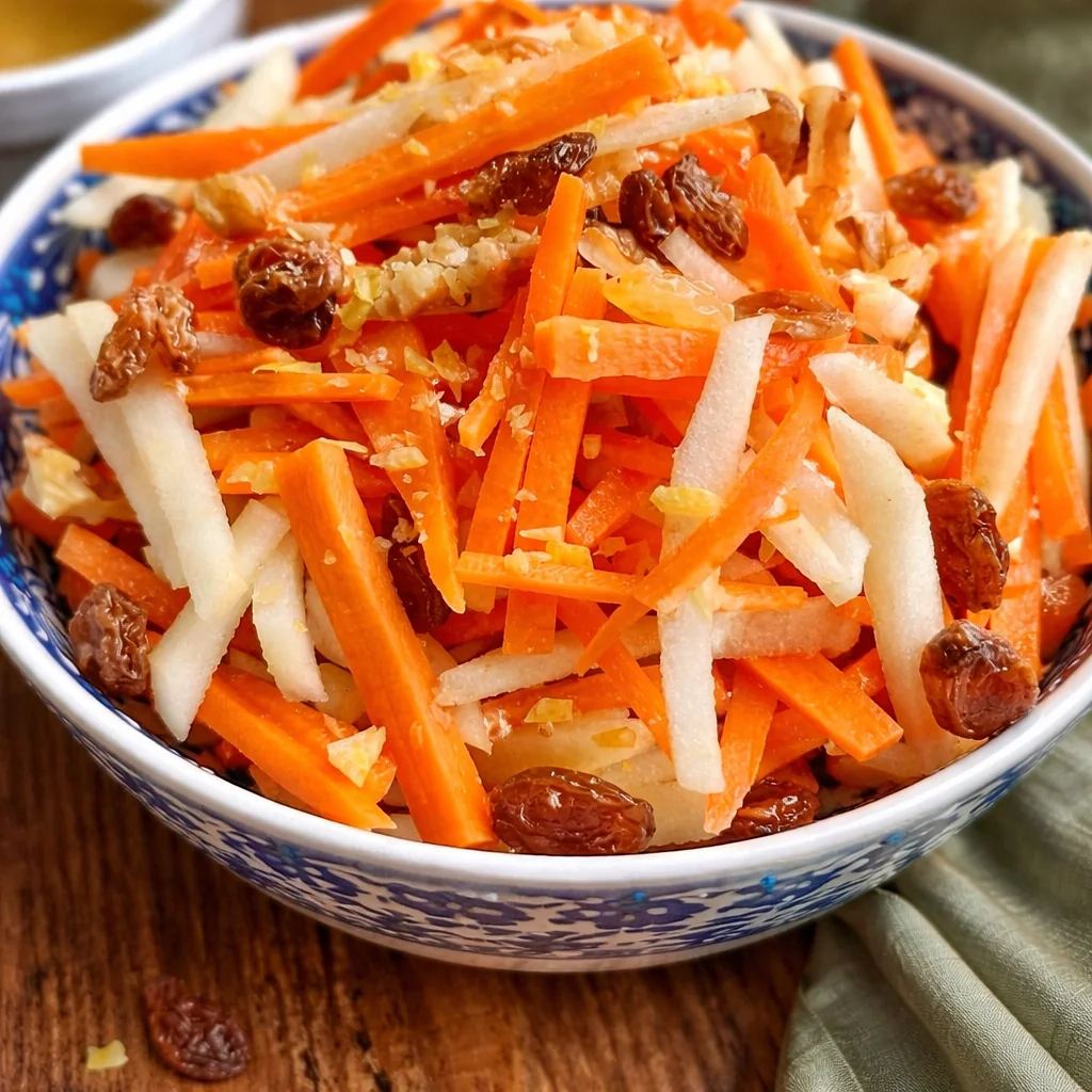 Refreshing Carrot Apple Salad with crunchy carrots and sweet apples in a creamy dressing.