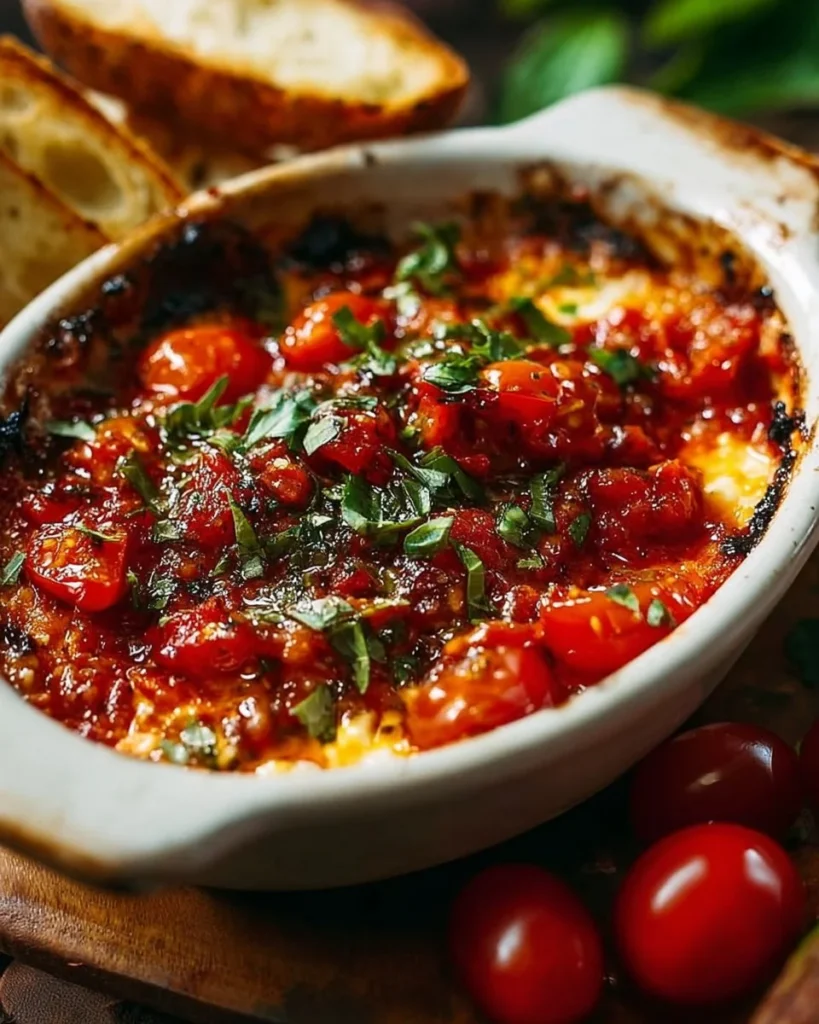 Three-Cheese Tomato Bruschetta Dip served with toasted bread