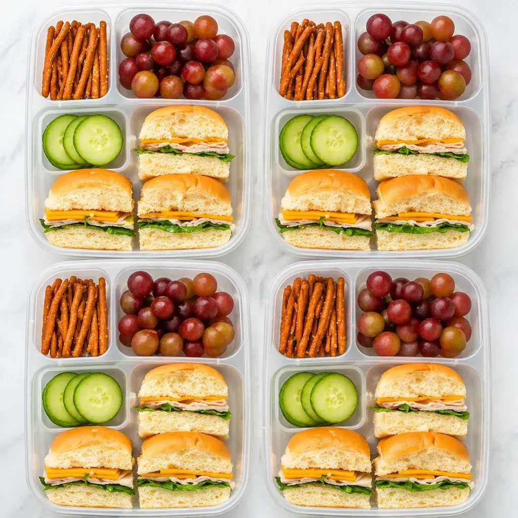 Mini sandwich lunchbox idea with Hawaiian rolls and fresh ingredients for kids.