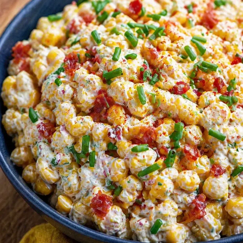 Delicious Crack Corn Salad featuring sweet corn, bacon, and cheese in creamy dressing