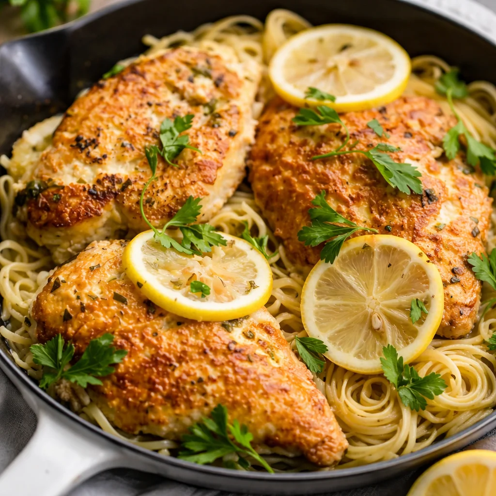 Lemon Chicken Romano dish with panko crust and lemon butter sauce