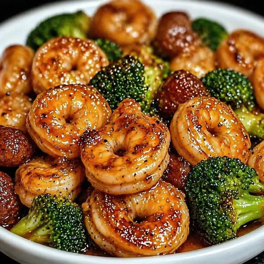 High-Protein Honey Garlic Shrimp served with vegetables in a bowl.