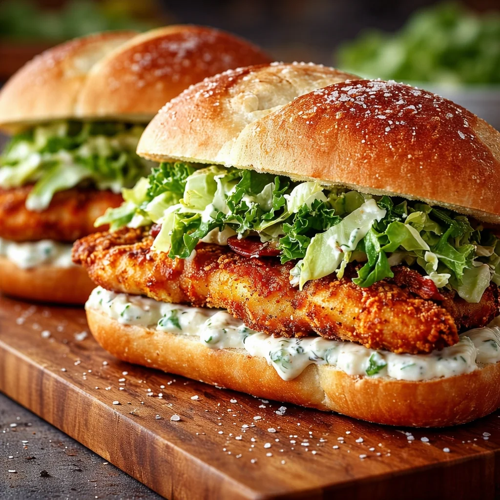 Delicious Chicken Caesar Sandwich with crispy chicken and fresh romaine lettuce.