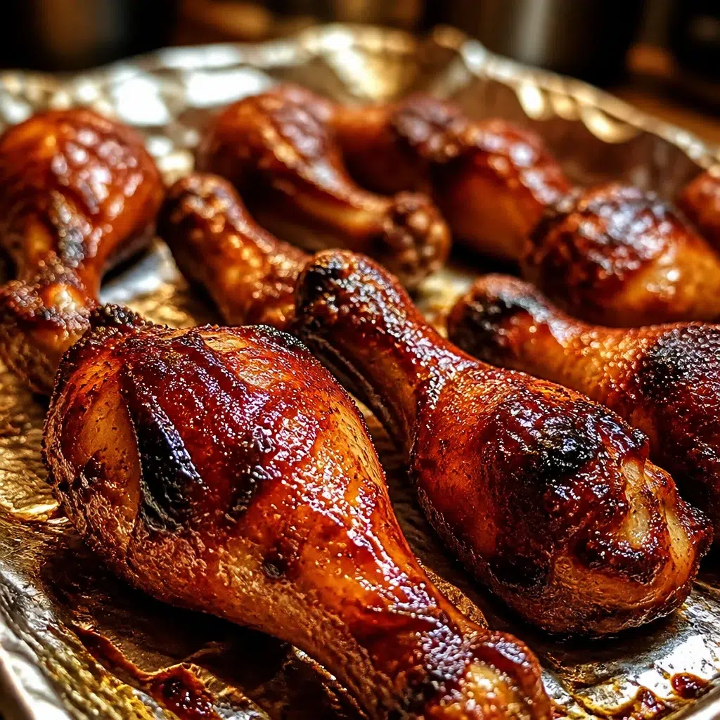 Crispy Baked BBQ Chicken Drumsticks with sweet sauce ready to serve.