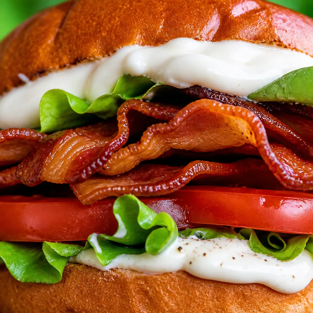 Delicious BLT sandwich with crispy bacon, fresh lettuce, and juicy tomatoes.