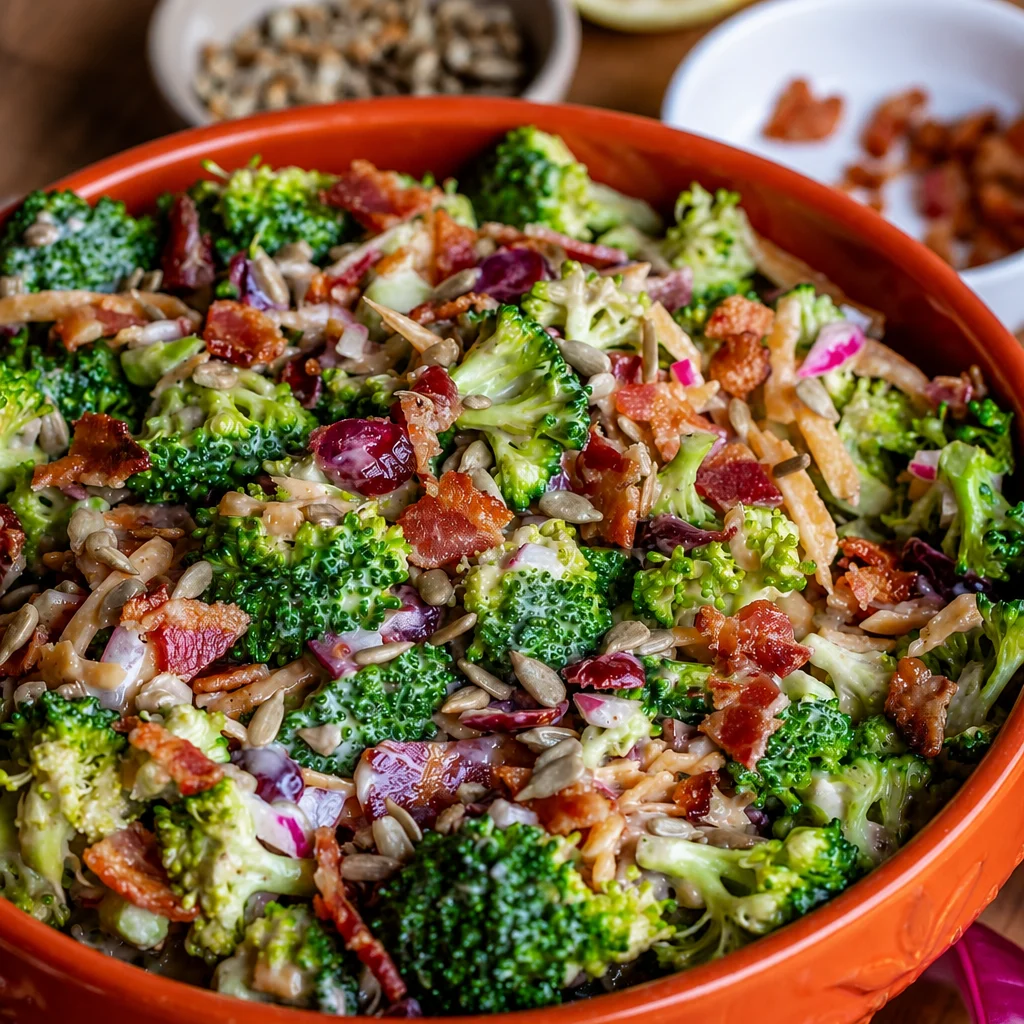 Delicious Easy Broccoli Bacon Salad from The Food Charlatan with bacon and cheese.