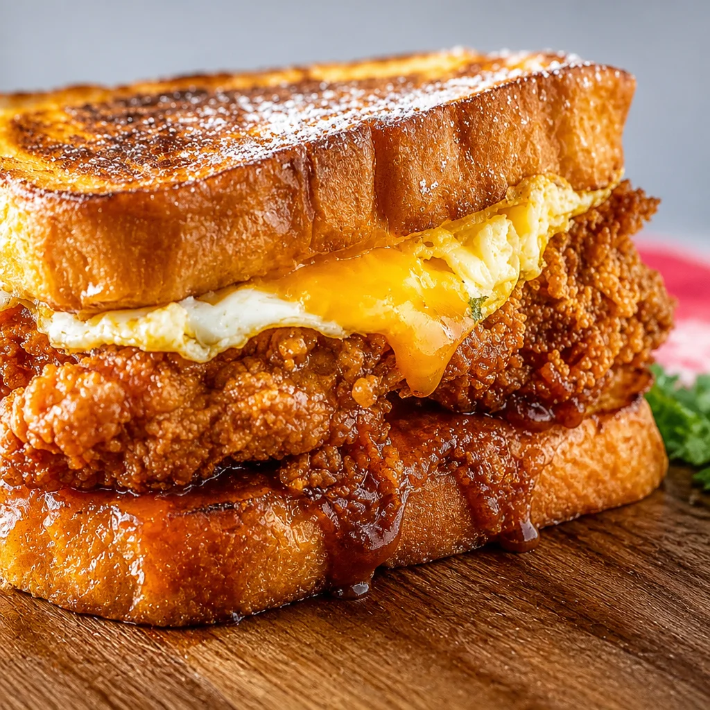 Crispy French Toast Fried Chicken Sandwich with sweet and savory flavors.