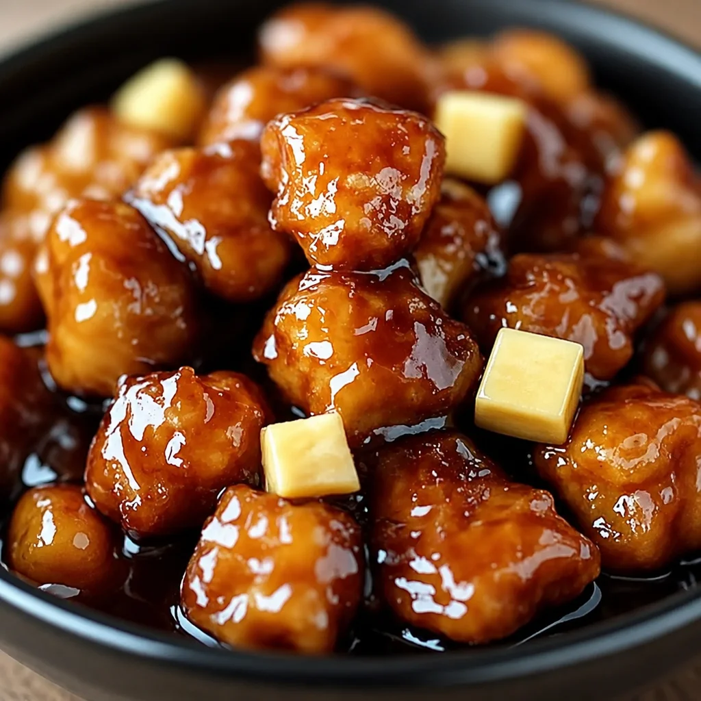 Delicious Brown Sugar Pineapple Chicken with a sweet glaze and vibrant pineapple chunks.