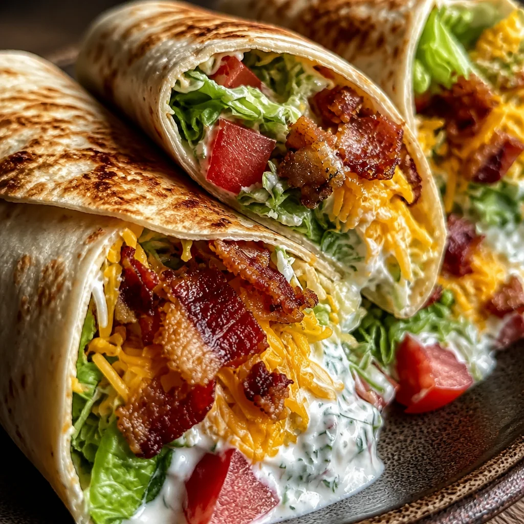 Delicious Cheesy Bacon Ranch Wraps filled with rotisserie chicken and fresh ingredients.