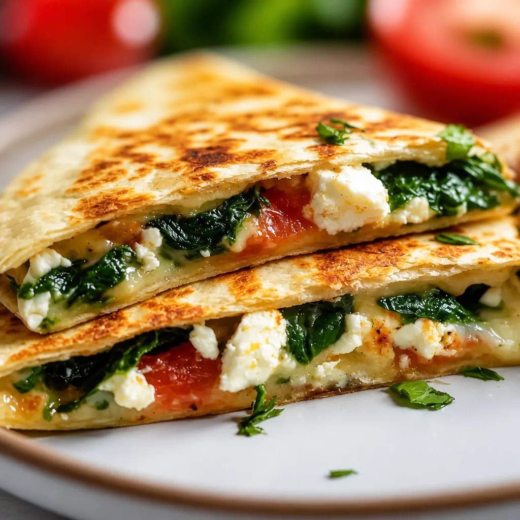 Spinach and Feta Quesadillas cooked to perfection, ready in 20 minutes.