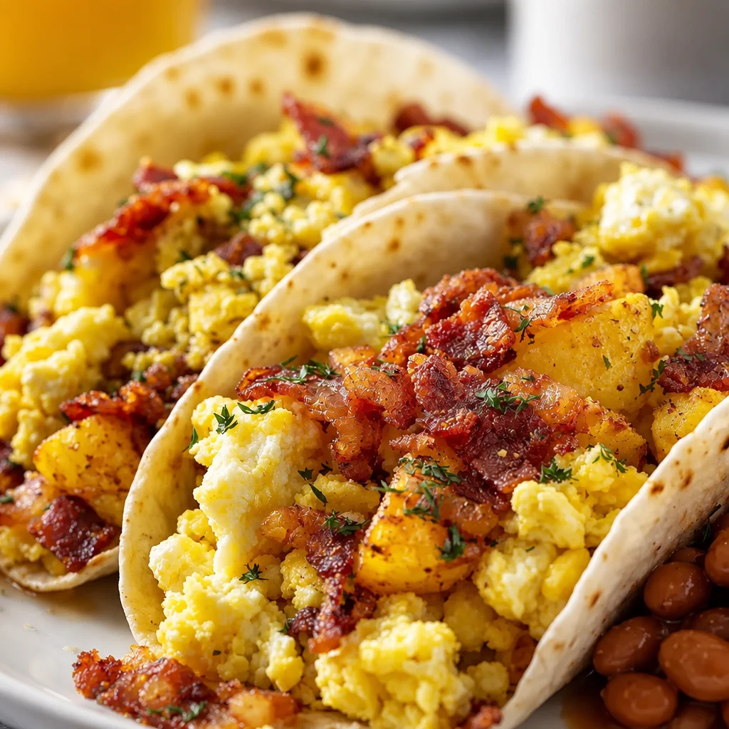 Plated easy tasty baked breakfast tacos filled with eggs and cheese.