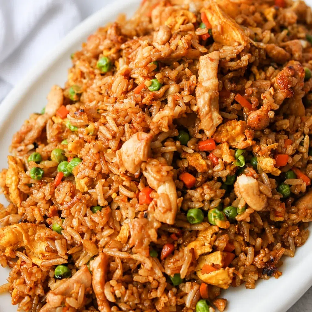 Delicious Chinese Chicken Fried Rice with vegetables and tender chicken.