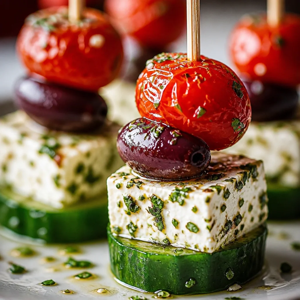 Easy Feta Cucumber Bites served on a festive platter as a no-cook holiday appetizer.
