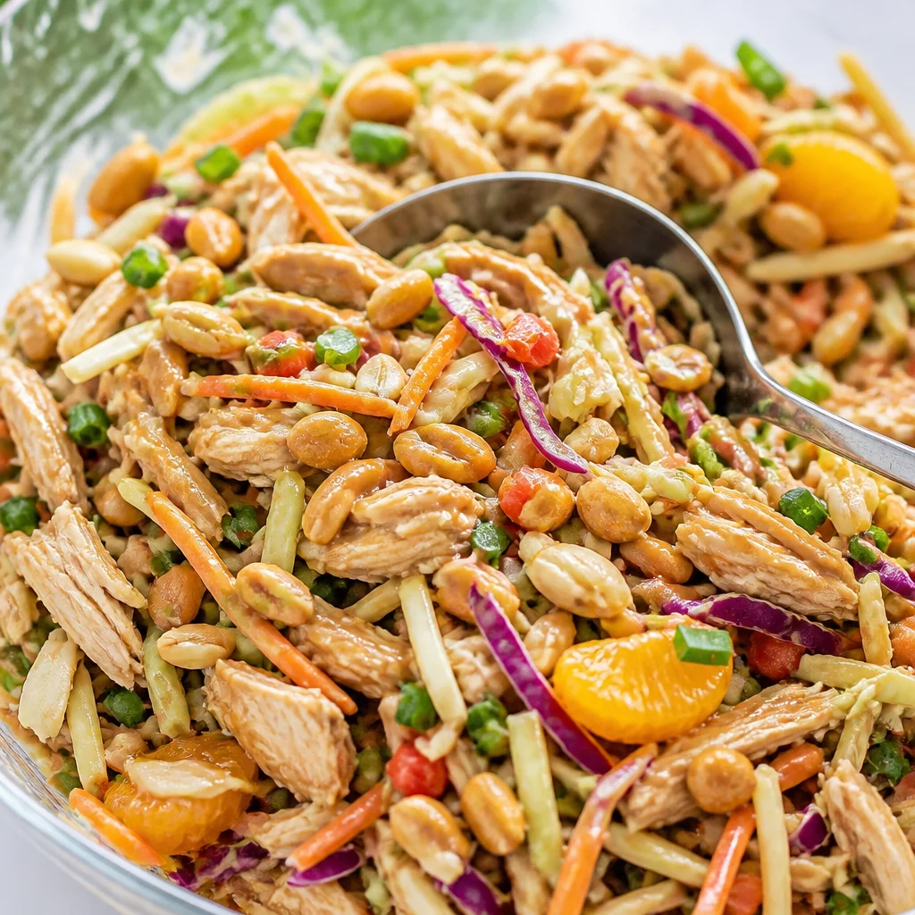 Thai Chicken Salad with vibrant veggies and peanut dressing
