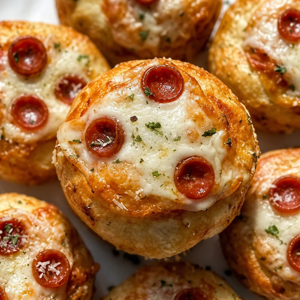 Homemade Pizza Cupcakes with cheese and various toppings in muffin tin.