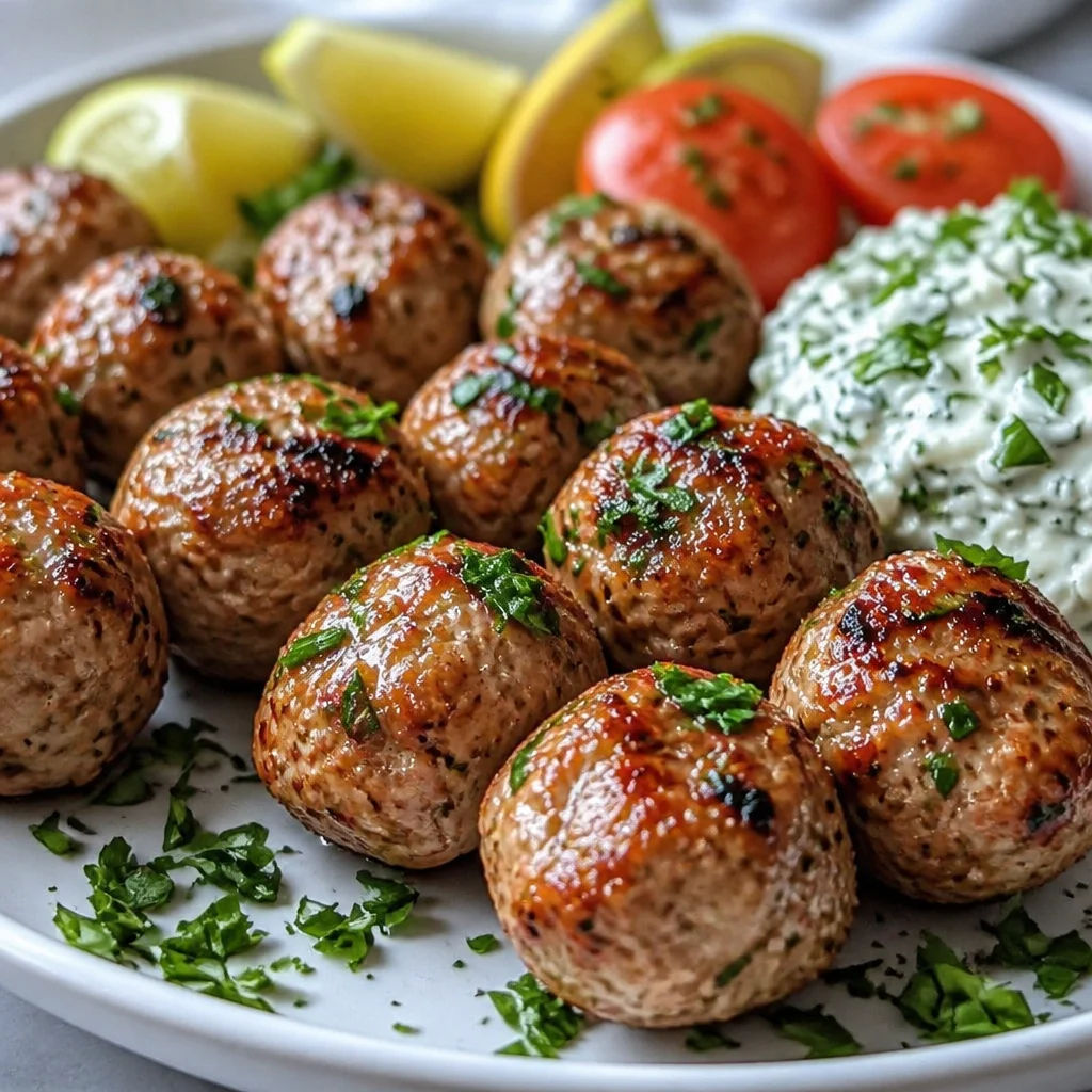 Delicious Greek Turkey Meatballs served with creamy Tzatziki sauce