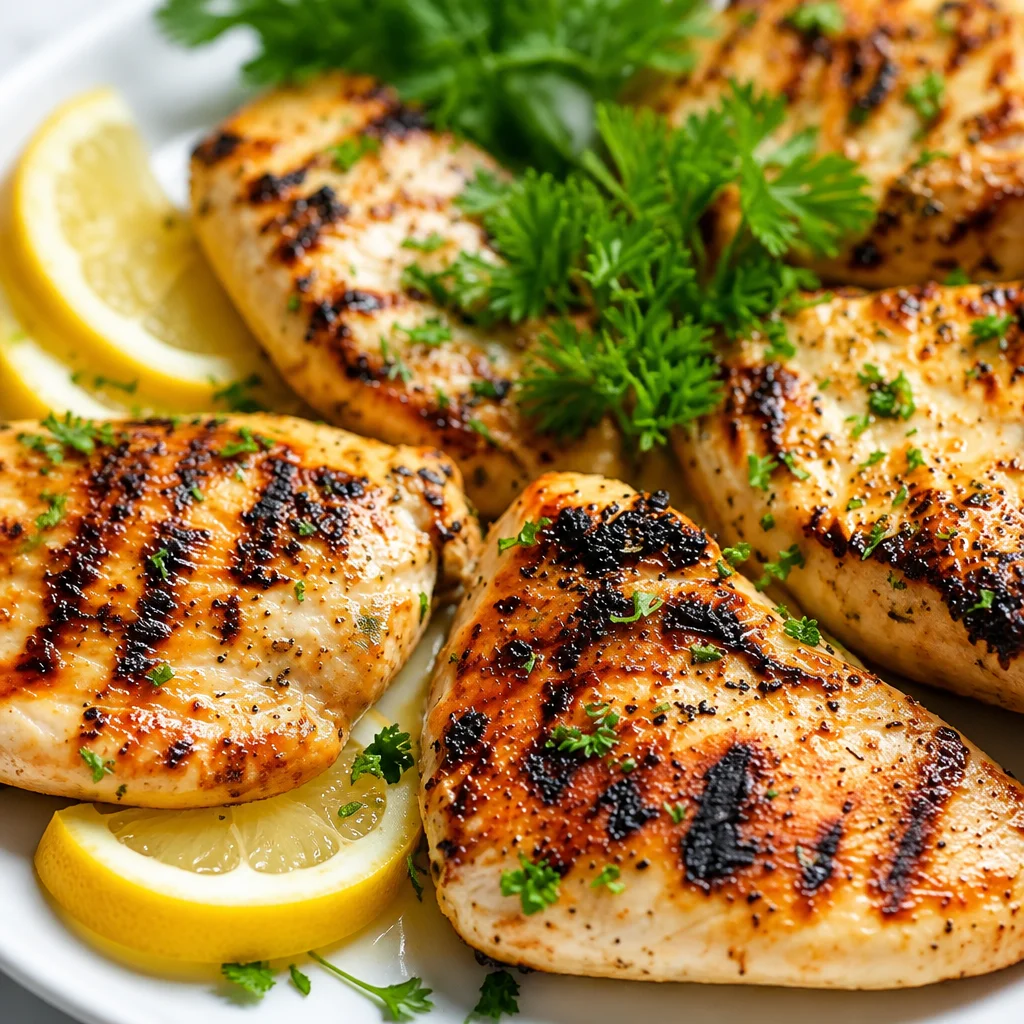 Delicious grilled lemon chicken marinated in a tangy lemon and garlic sauce.
