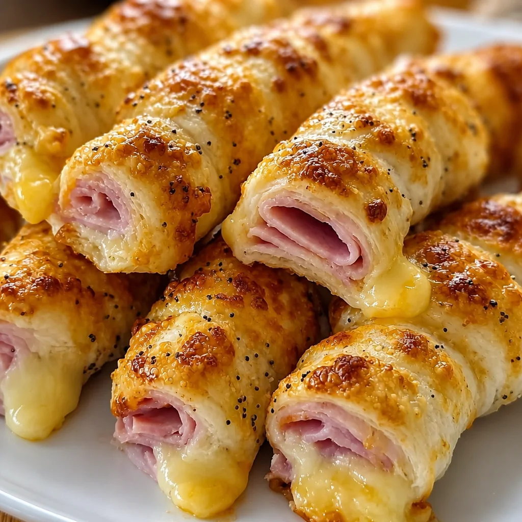 Delicious ham and cheese sticks baked until golden brown and melty.