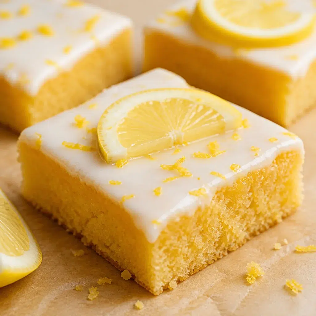 Delicious Lemon Brownies topped with a sweet lemon glaze, showcasing their soft, fudgy texture.